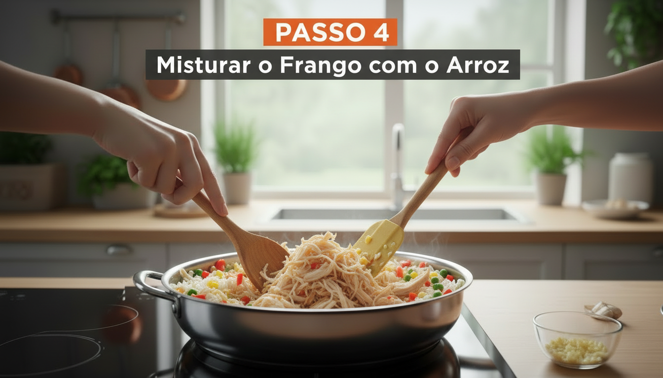  Misturando o Arroz e os Vegetais